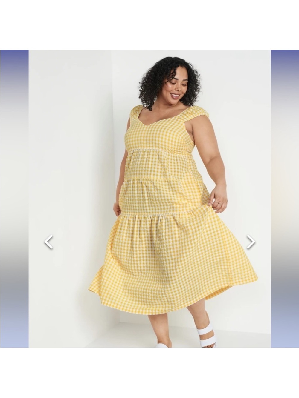 Old Navy Tiered Seersucker Gingham Check Midi Sundress XXL Yellow White Dress